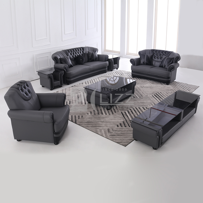 Canapé de salon en cuir moderne avec table