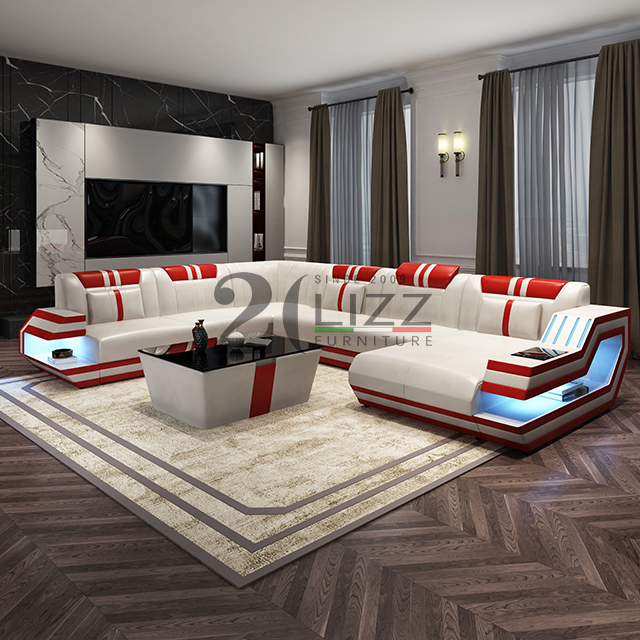 Canapé sectionnel à led en tissu avec table basse