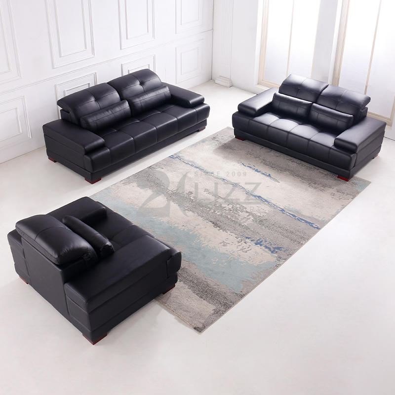 Ensemble de meubles canapé en cuir noir véritable
