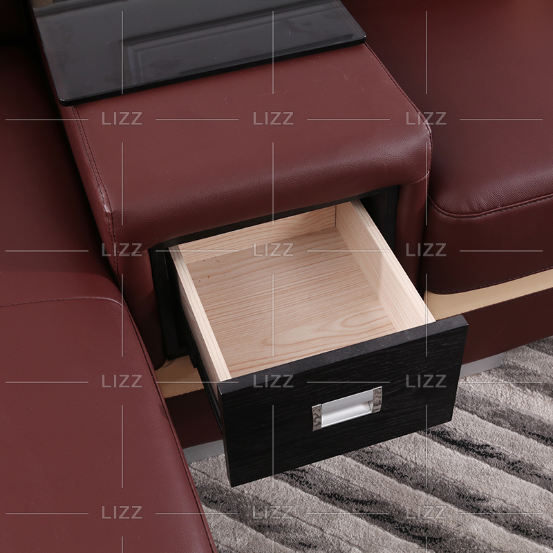 Sofa sectionnel à LED marron foncé en forme de U avec table