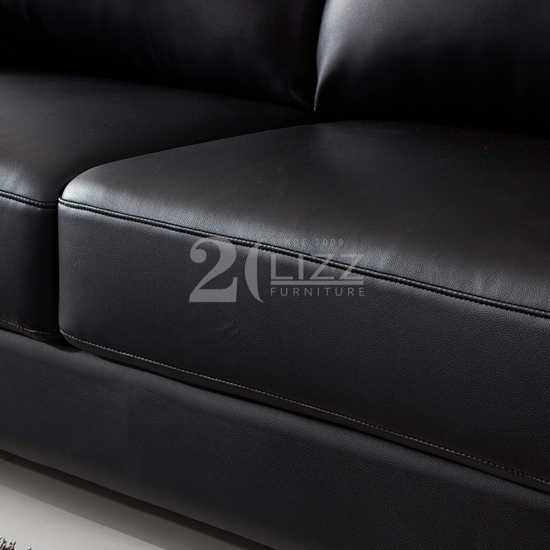 Canapé de salon traditionnel en cuir noir