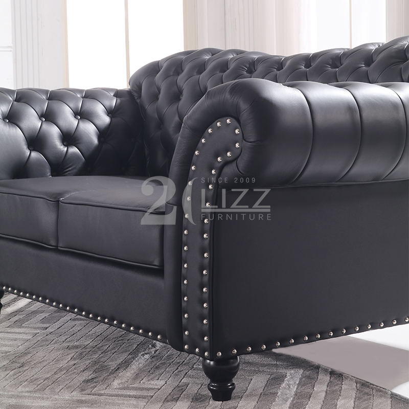 Canapé de salon classique Chesterfield en cuir noir