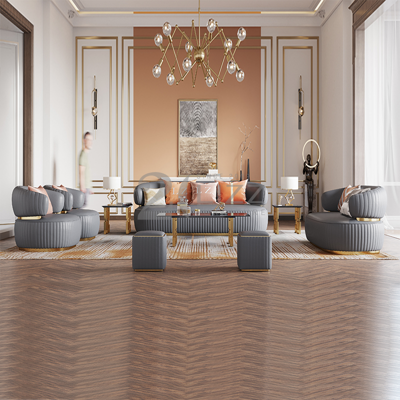 Canapé de salon contemporain en cuir avec ottoman