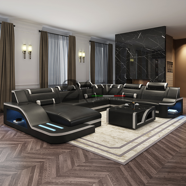 Sofa sectionnel mené en cuir véritable avec le café Tbale